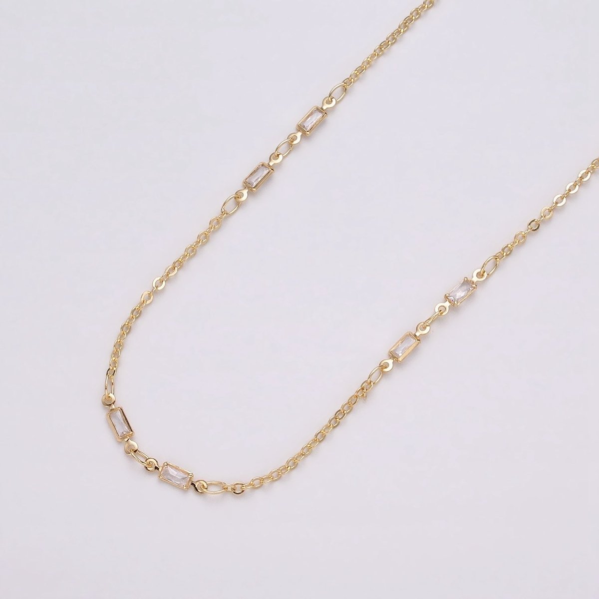 16K Gold Filled 2.5mm CZ Double Clear Baguette Cable Link Unfinished Chain in Gold & Silver | ROLL-1333 ROLL-1334