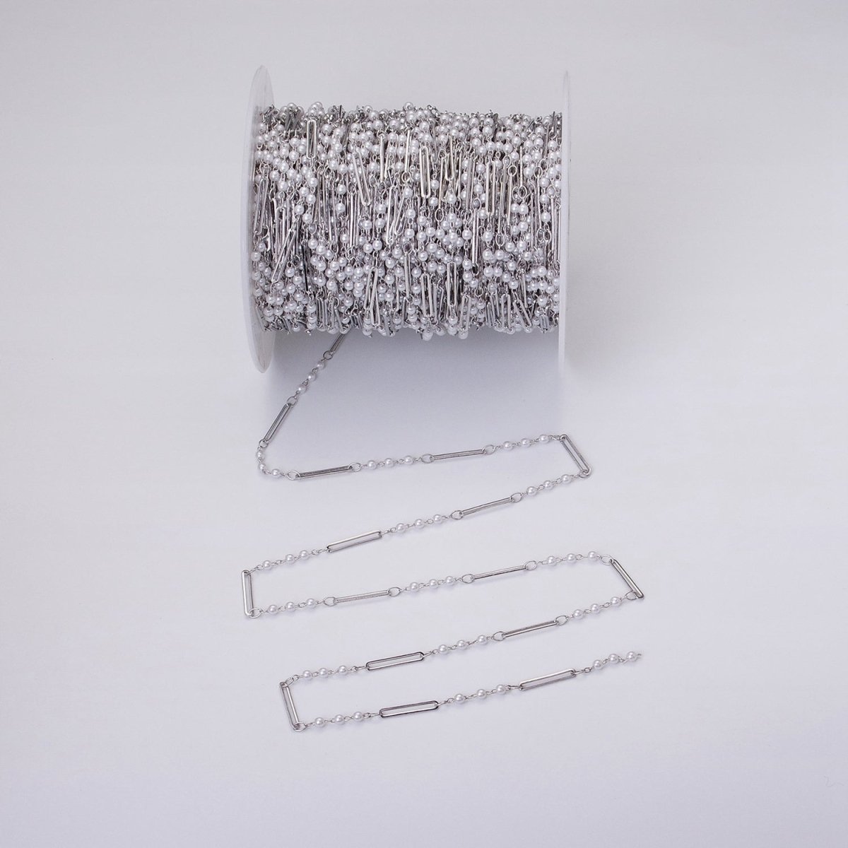 16K Gold Filled 2.5mm Designed Triple Synthetic Pearl Paperclip Link Unfinished Chain in Gold & Silver | ROLL-1335 ROLL-1336