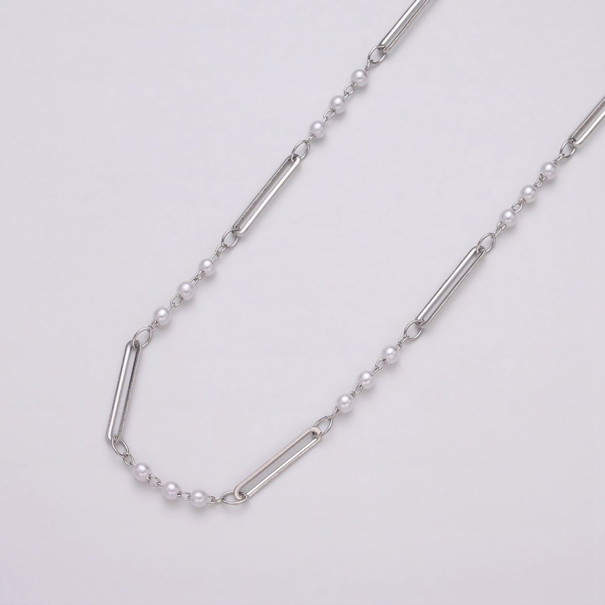 16K Gold Filled 2.5mm Designed Triple Synthetic Pearl Paperclip Link Unfinished Chain in Gold & Silver | ROLL-1335 ROLL-1336