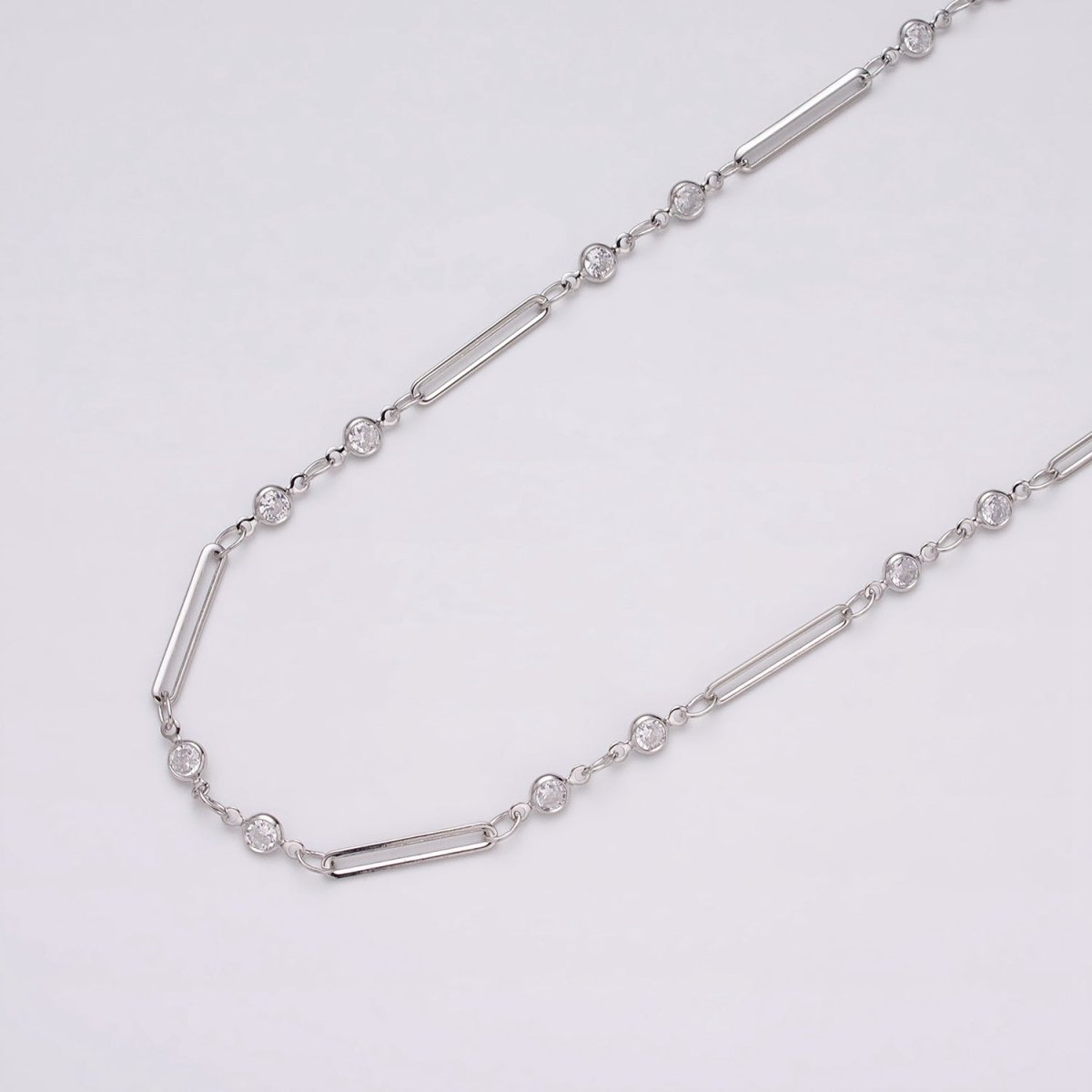 16K Gold Filled 2.5mm Double CZ Clear Round Paperclip Link Designed Unfinished Chain in Gold & Silver | ROLL-1329 ROLL-1330