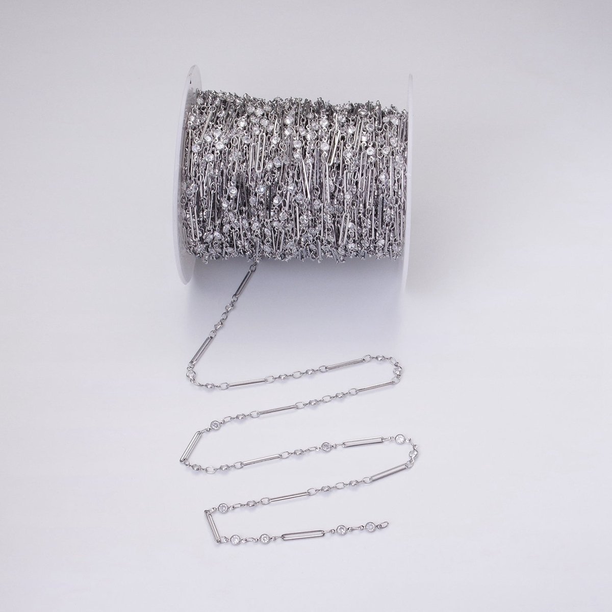 16K Gold Filled 2.5mm Double CZ Clear Round Paperclip Link Designed Unfinished Chain in Gold & Silver | ROLL-1329 ROLL-1330