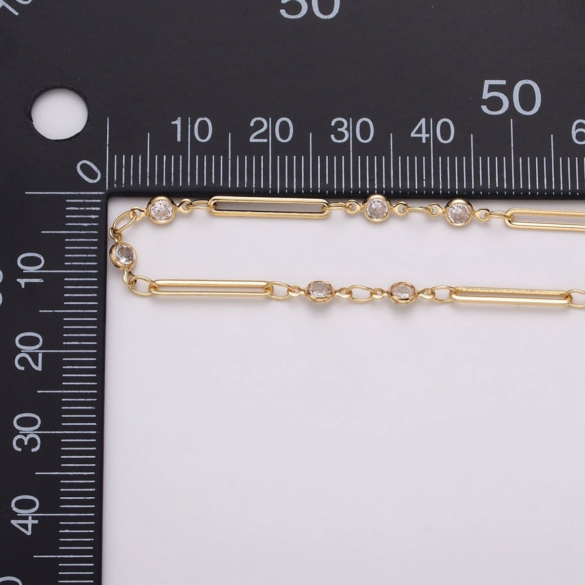 16K Gold Filled 2.5mm Double CZ Clear Round Paperclip Link Designed Unfinished Chain in Gold & Silver | ROLL-1329 ROLL-1330