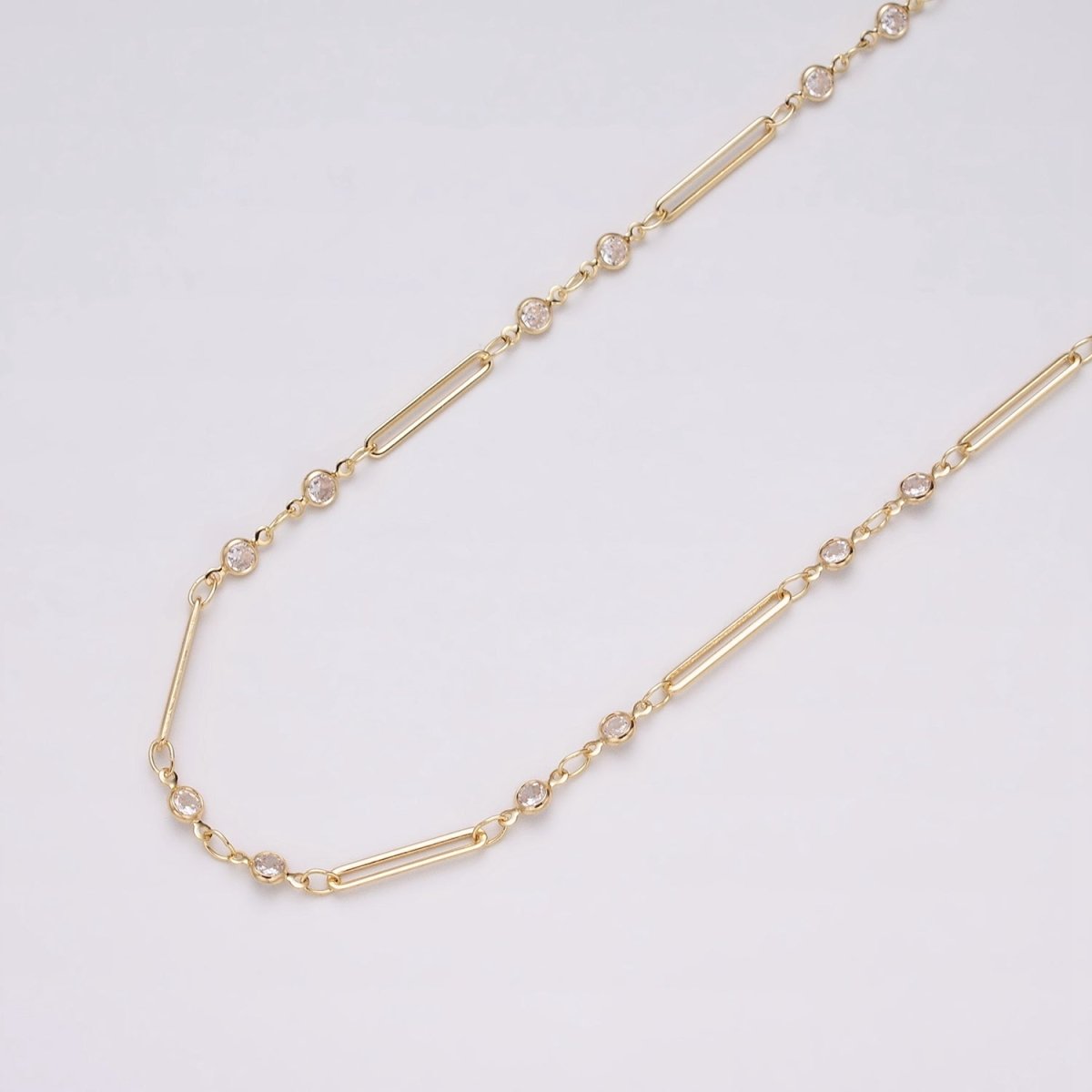 16K Gold Filled 2.5mm Double CZ Clear Round Paperclip Link Designed Unfinished Chain in Gold & Silver | ROLL-1329 ROLL-1330