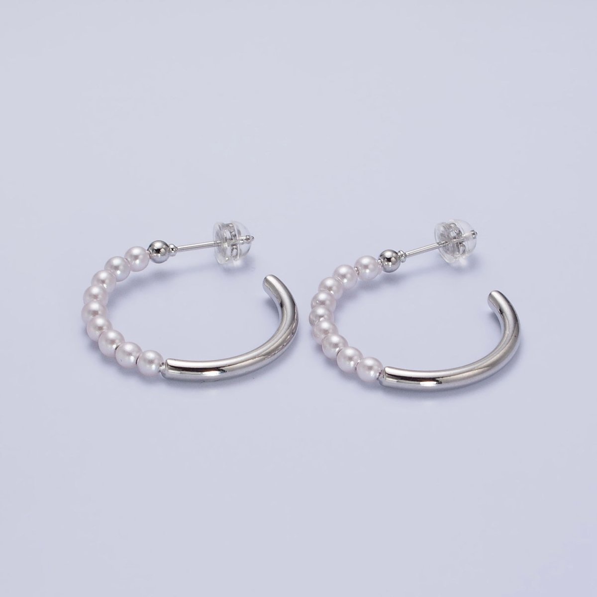 16K Gold Filled 25mm Half Pearl Hoop Earrings in Gold & Silver | AB366 AB367