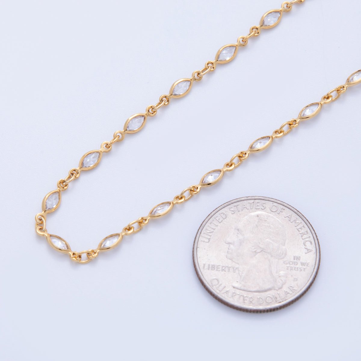 16K Gold Filled 2.5mm Multifaceted Clear Sphere Gemstone Unfinished Chain by Yard | Roll - 1582 - DLUXCA