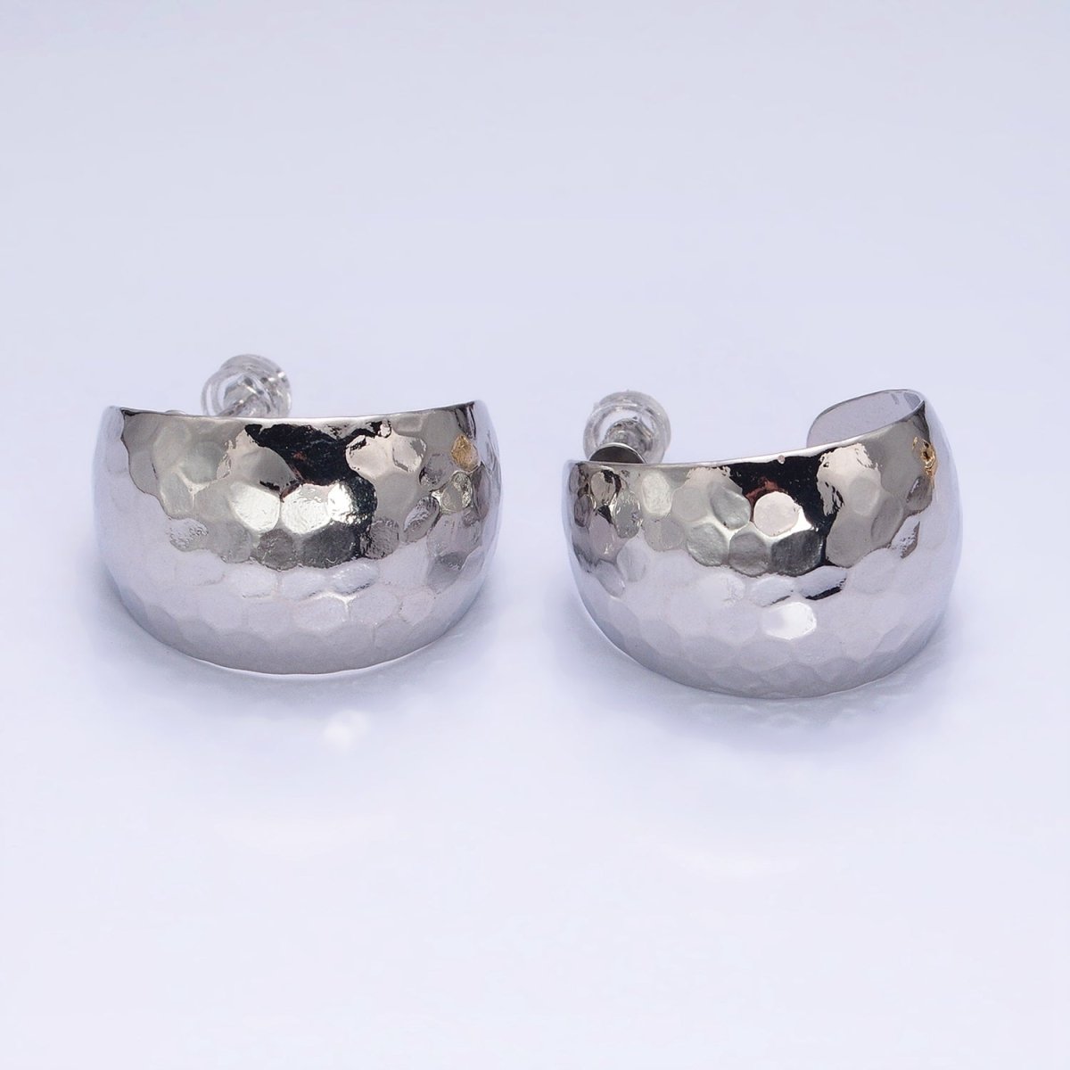 16K Gold Filled 25mm Round Multifaceted Wide Dome C-Shaped Hoop Earrings in Gold & Silver | AE023 AE024