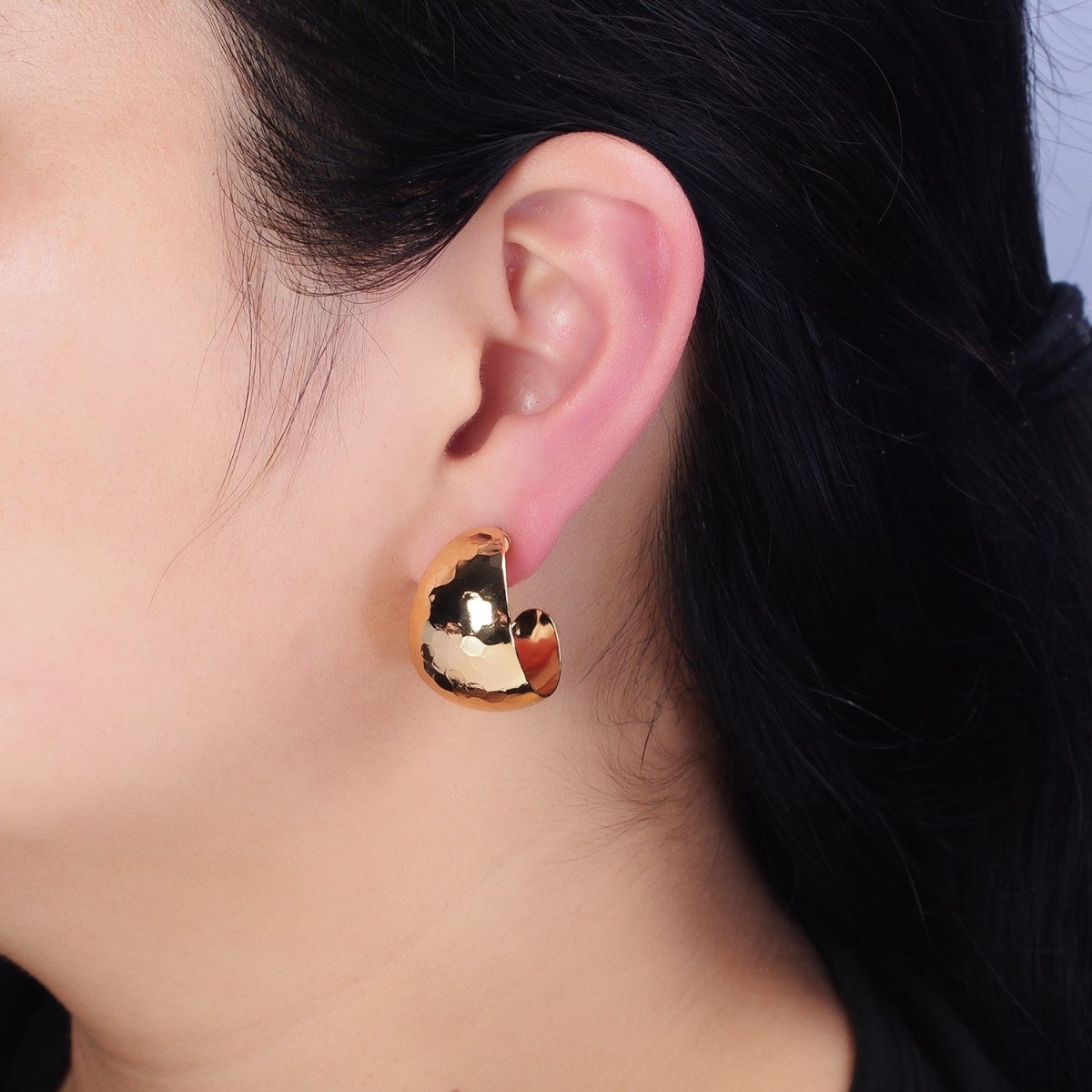 16K Gold Filled 25mm Round Multifaceted Wide Dome C-Shaped Hoop Earrings in Gold & Silver | AE023 AE024