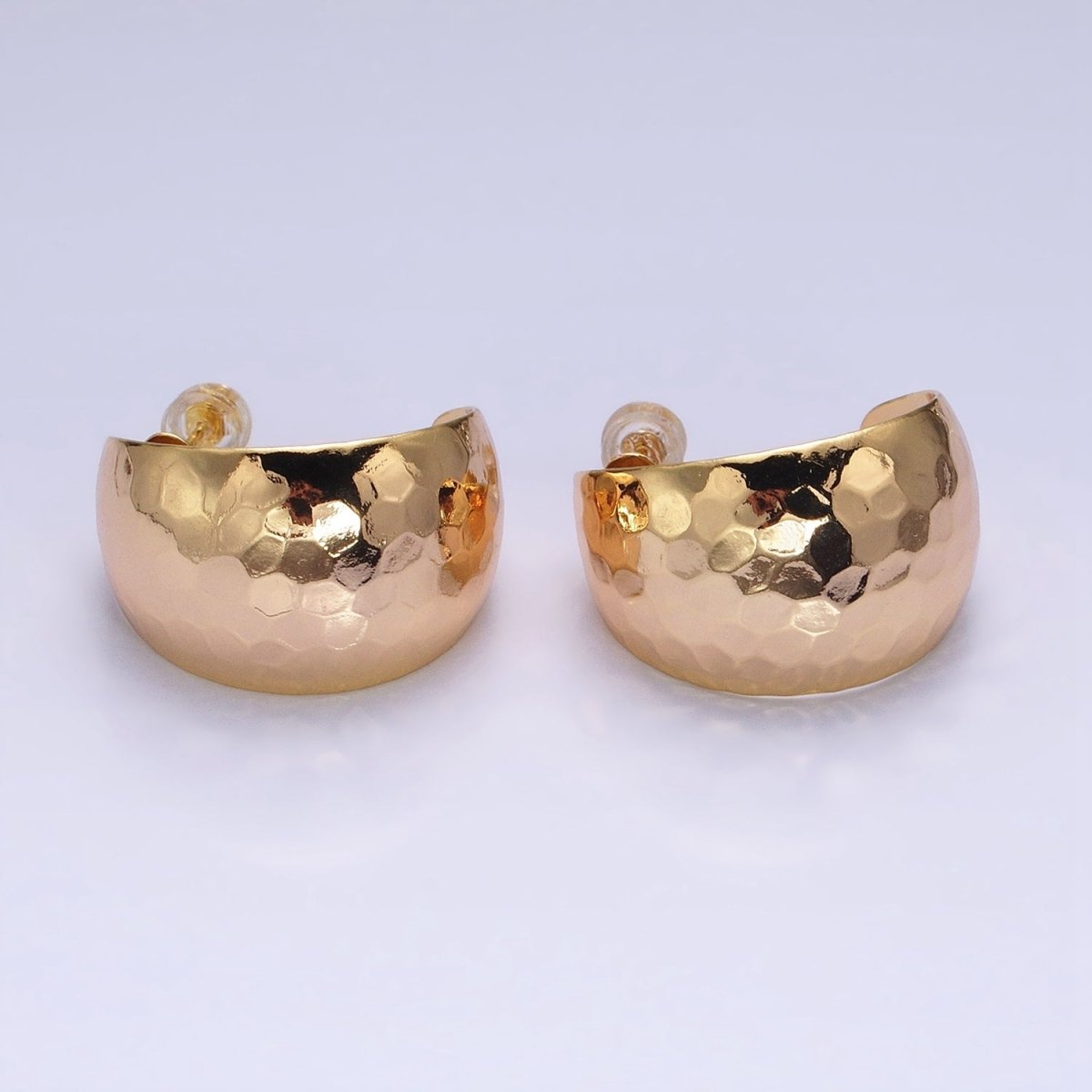 16K Gold Filled 25mm Round Multifaceted Wide Dome C-Shaped Hoop Earrings in Gold & Silver | AE023 AE024