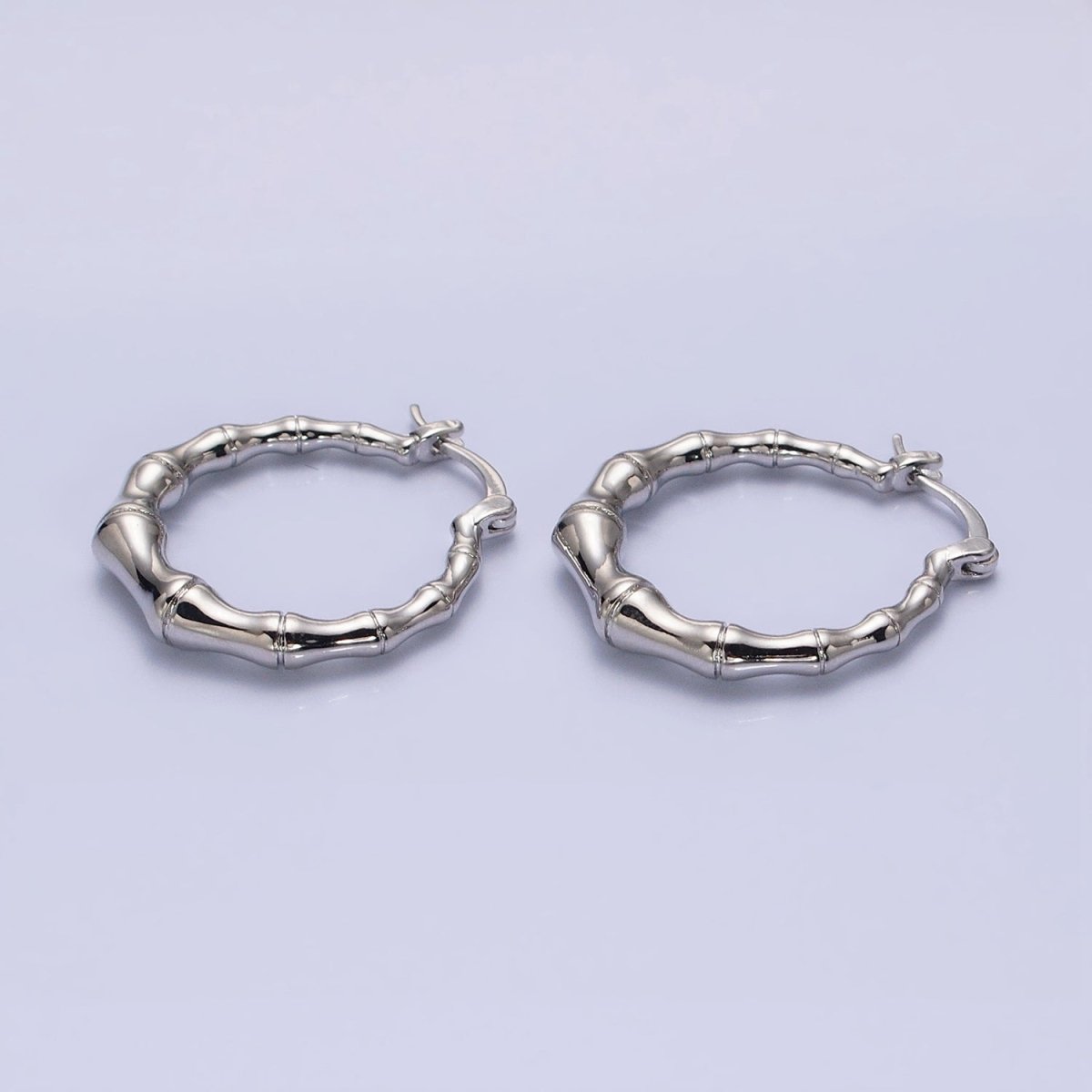 16K Gold Filled 26mm Bamboo Hoop French Lock Latch Earrings in Gold & Silver | AB1482 AB1483