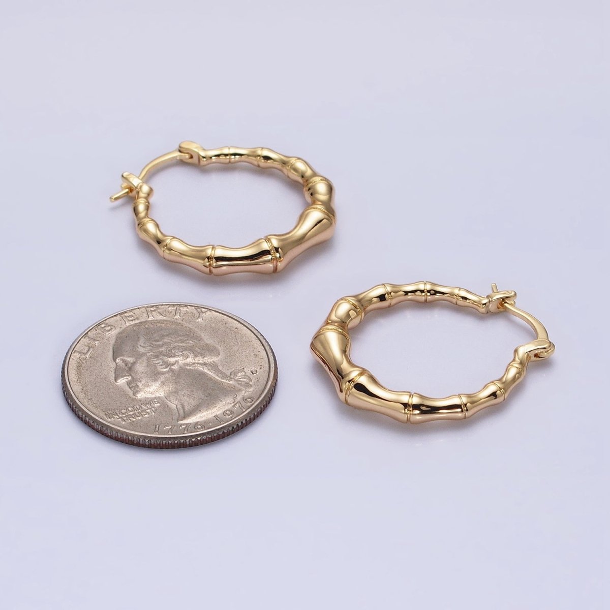 16K Gold Filled 26mm Bamboo Hoop French Lock Latch Earrings in Gold & Silver | AB1482 AB1483