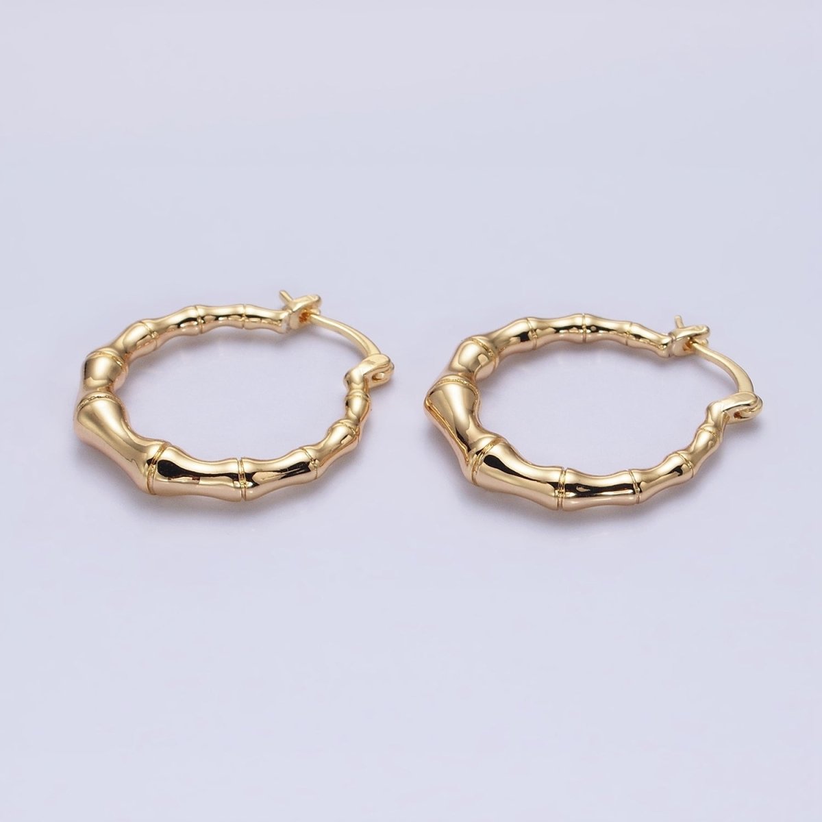 16K Gold Filled 26mm Bamboo Hoop French Lock Latch Earrings in Gold & Silver | AB1482 AB1483