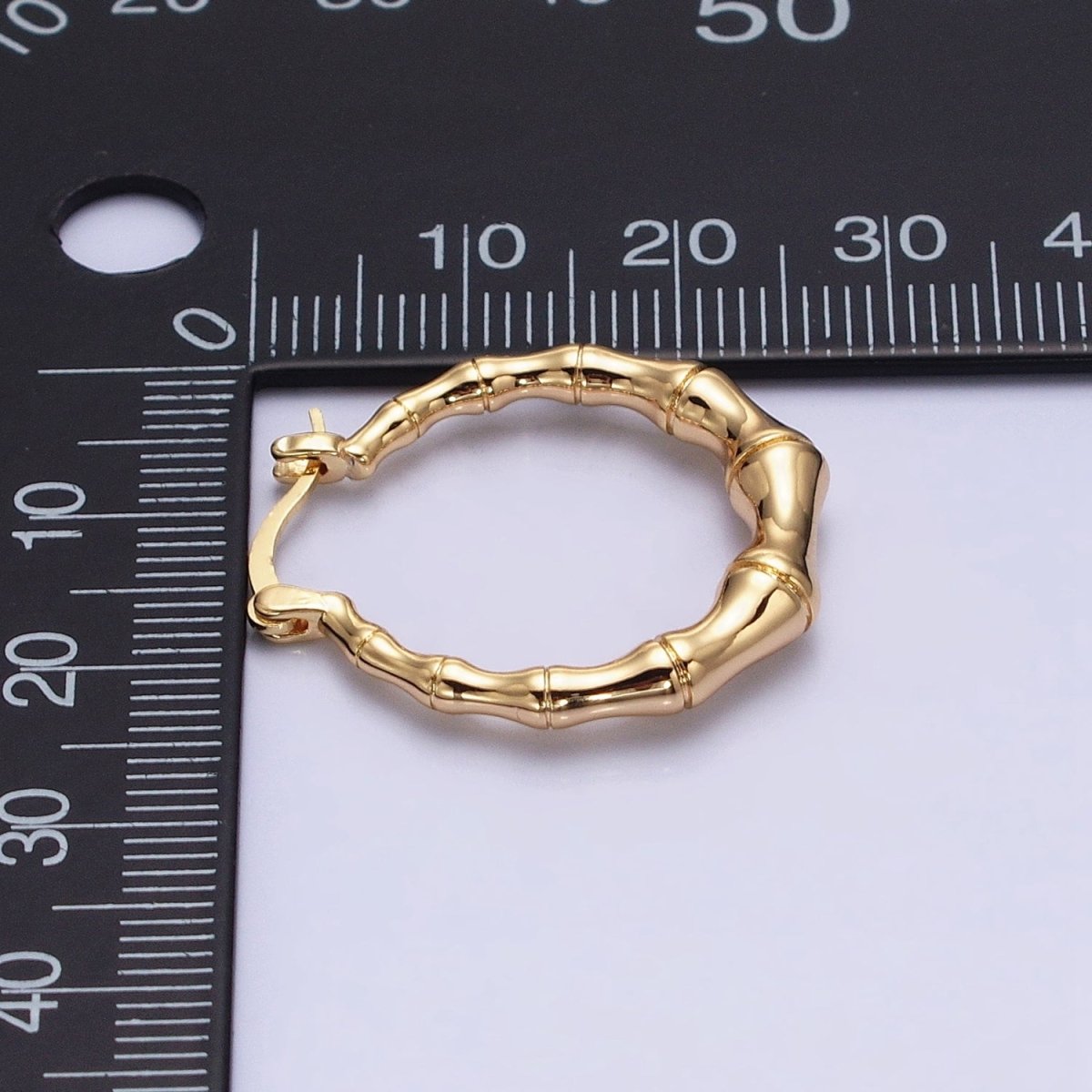 16K Gold Filled 26mm Bamboo Hoop French Lock Latch Earrings in Gold & Silver | AB1482 AB1483