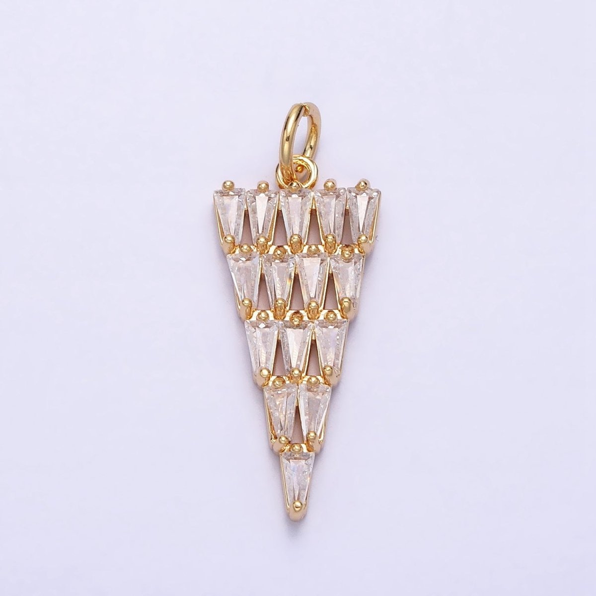 16K Gold Filled 26mm Triangle Baguette Clear CZ Charm in Gold & Silver | AC1189 AC1190