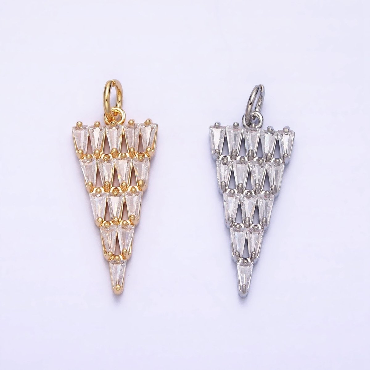 16K Gold Filled 26mm Triangle Baguette Clear CZ Charm in Gold & Silver | AC1189 AC1190