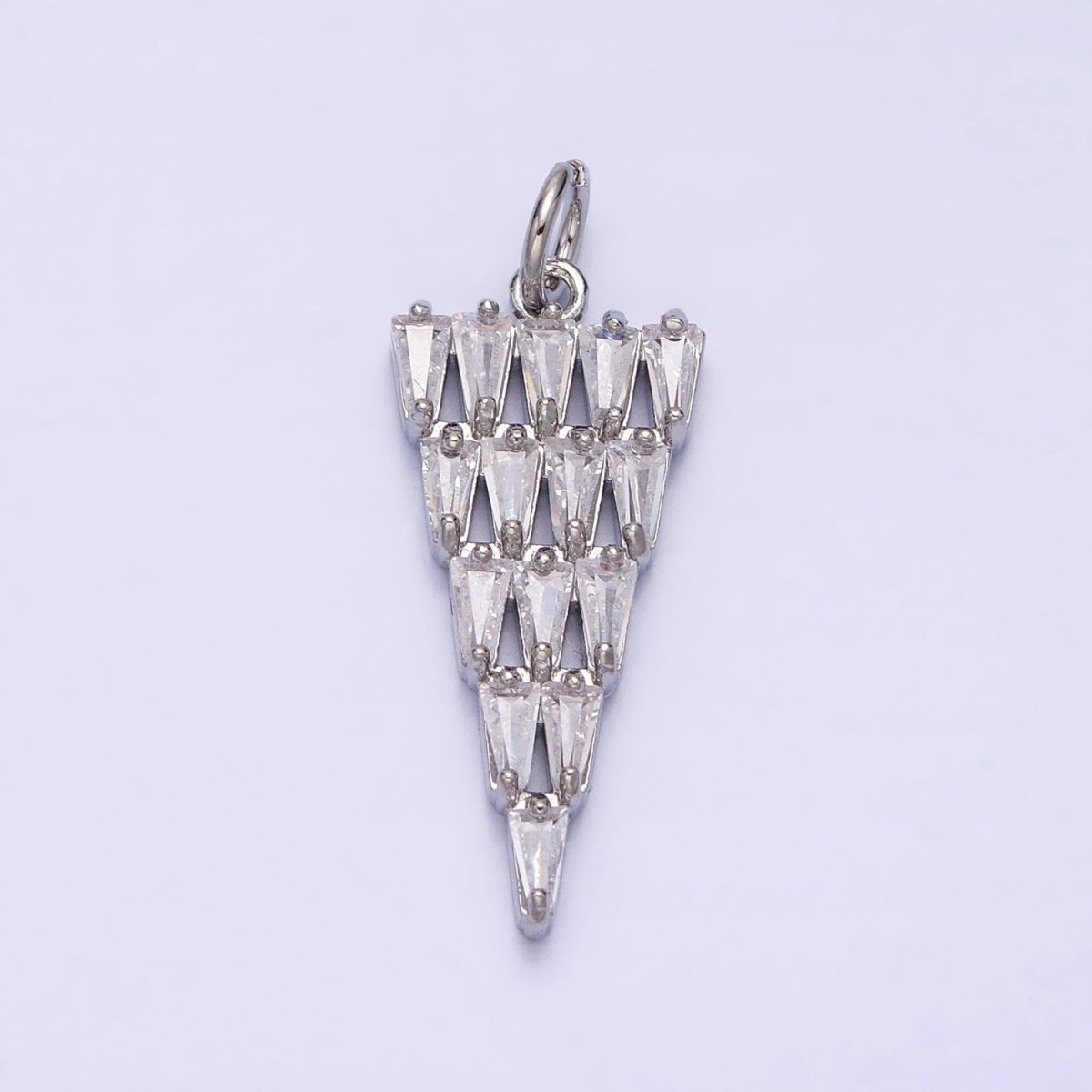 16K Gold Filled 26mm Triangle Baguette Clear CZ Charm in Gold & Silver | AC1189 AC1190