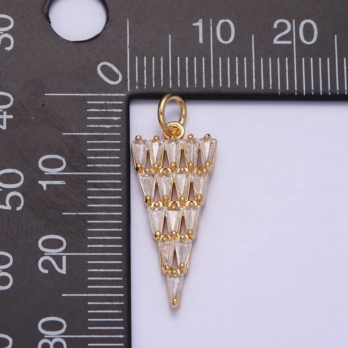 16K Gold Filled 26mm Triangle Baguette Clear CZ Charm in Gold & Silver | AC1189 AC1190