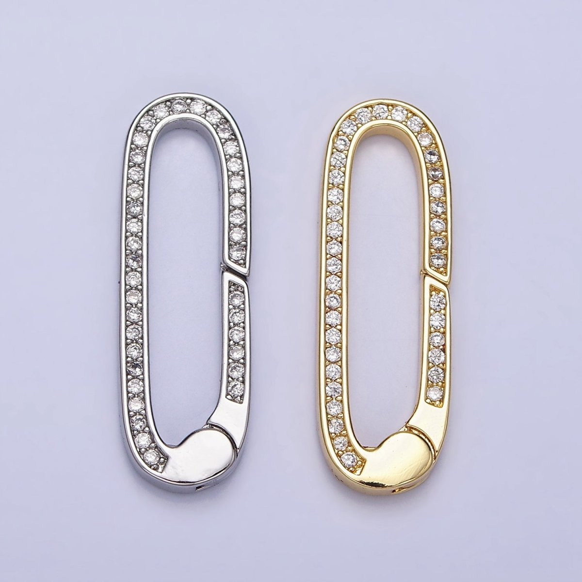 16K Gold Filled 27.3mm Oblong Micro Paved CZ Spring Gate Jewelry Supply in Gold & Silver | Z-032 Z-392