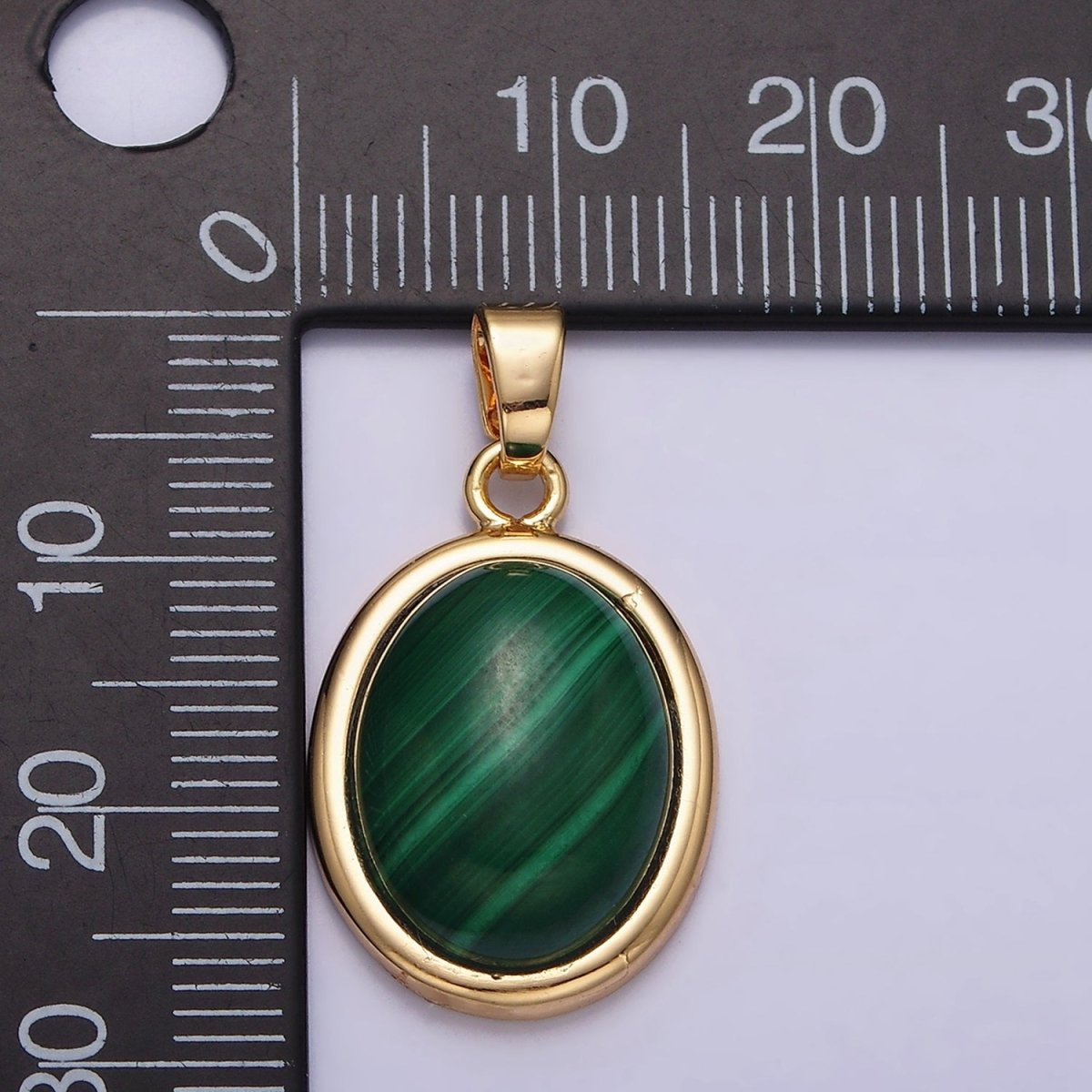 16K Gold Filled 28.3mm Malachite Natural Gemstone Oval Cabochon Pendant | AA435 - DLUXCA