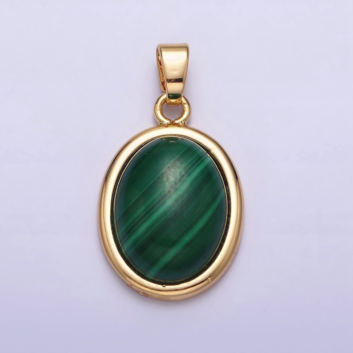 16K Gold Filled 28.3mm Malachite Natural Gemstone Oval Cabochon Pendant | AA435 - DLUXCA