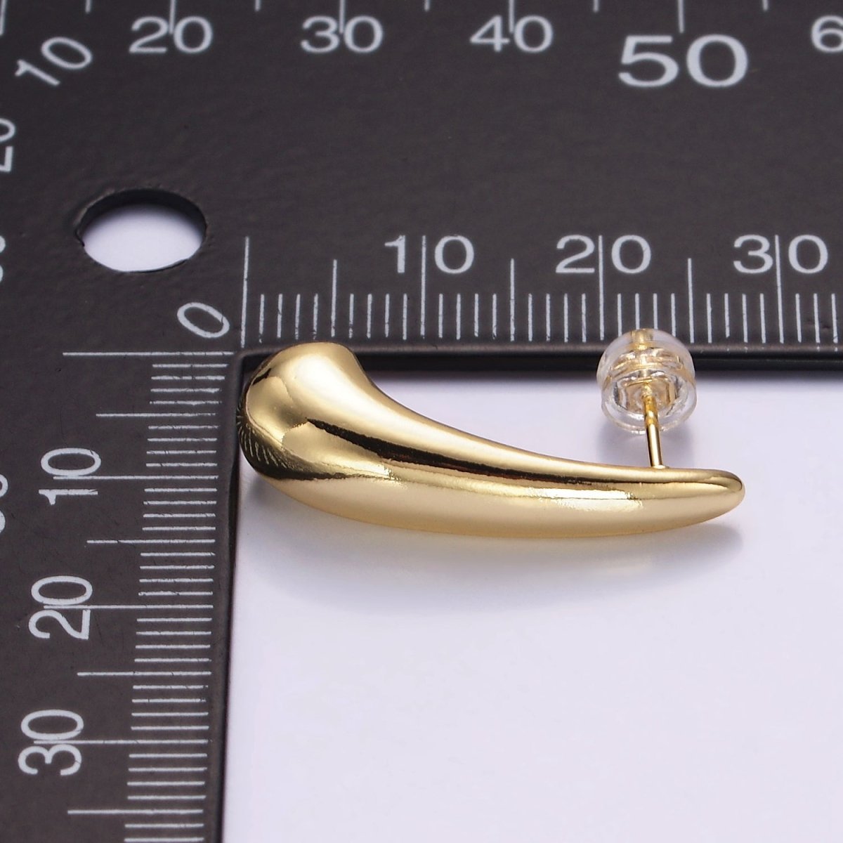 16K Gold Filled 28mm Teardrop Dome Stud Earrings | P518 - DLUXCA