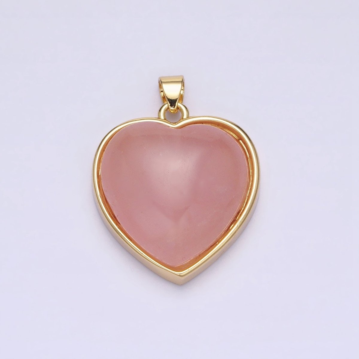 16K Gold Filled 29mm Heart Rose Quartz Natural Gemstone Valentine Pendant | AA381 - DLUXCA