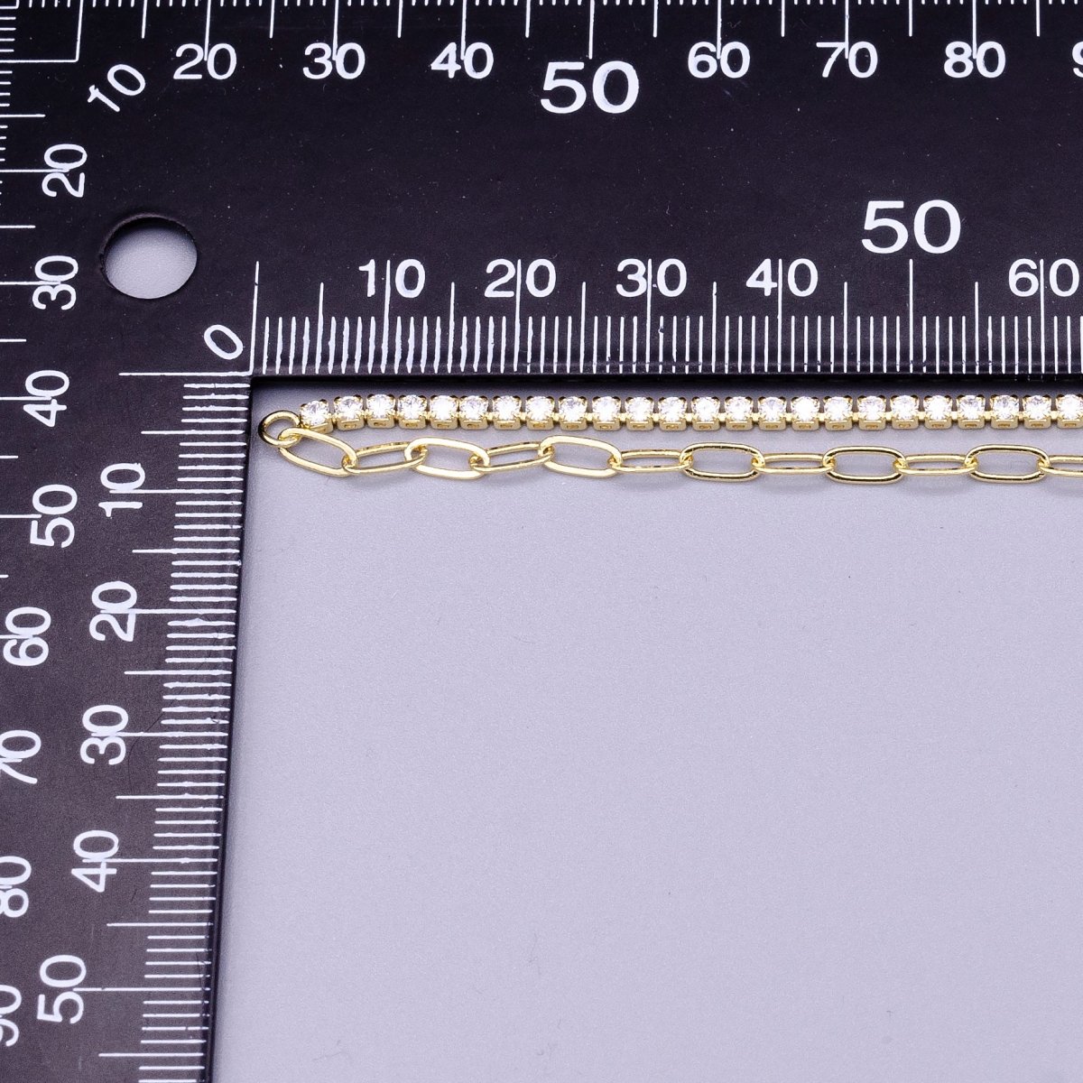 16K Gold Filled 2mm Half Tennis Half Paperclip 7 Inch Chain Bracelet | WA-1809 Clearance Pricing - DLUXCA