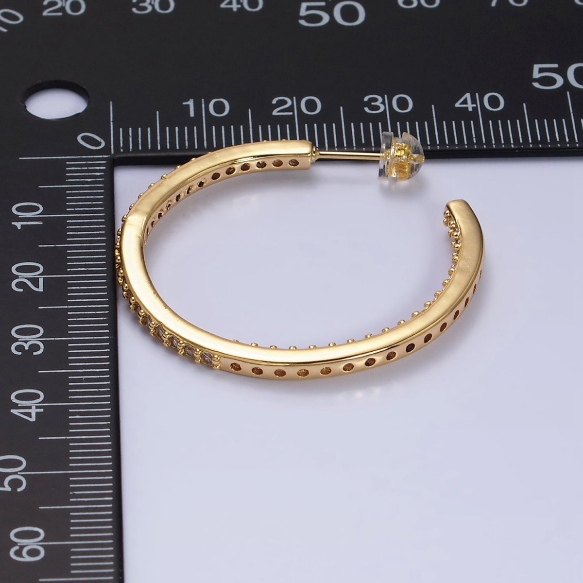 16K Gold Filled 37mm Micro Paved CZ C-Shaped Hoop Earrings | AD1275 AD1276