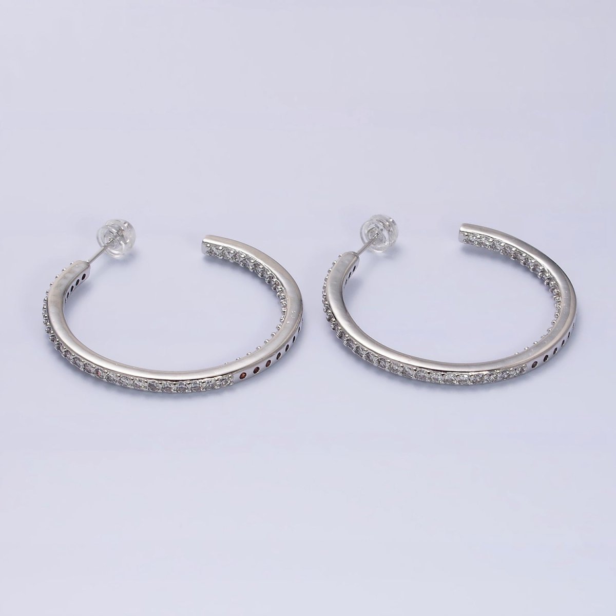 16K Gold Filled 37mm Micro Paved CZ C-Shaped Hoop Earrings | AD1275 AD1276