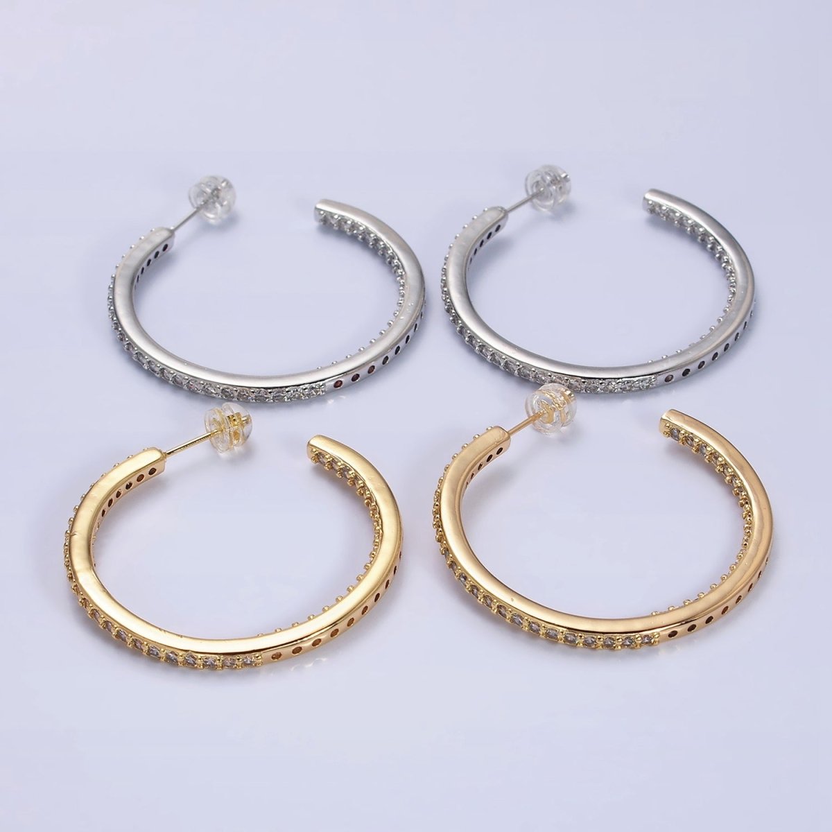 16K Gold Filled 37mm Micro Paved CZ C-Shaped Hoop Earrings | AD1275 AD1276