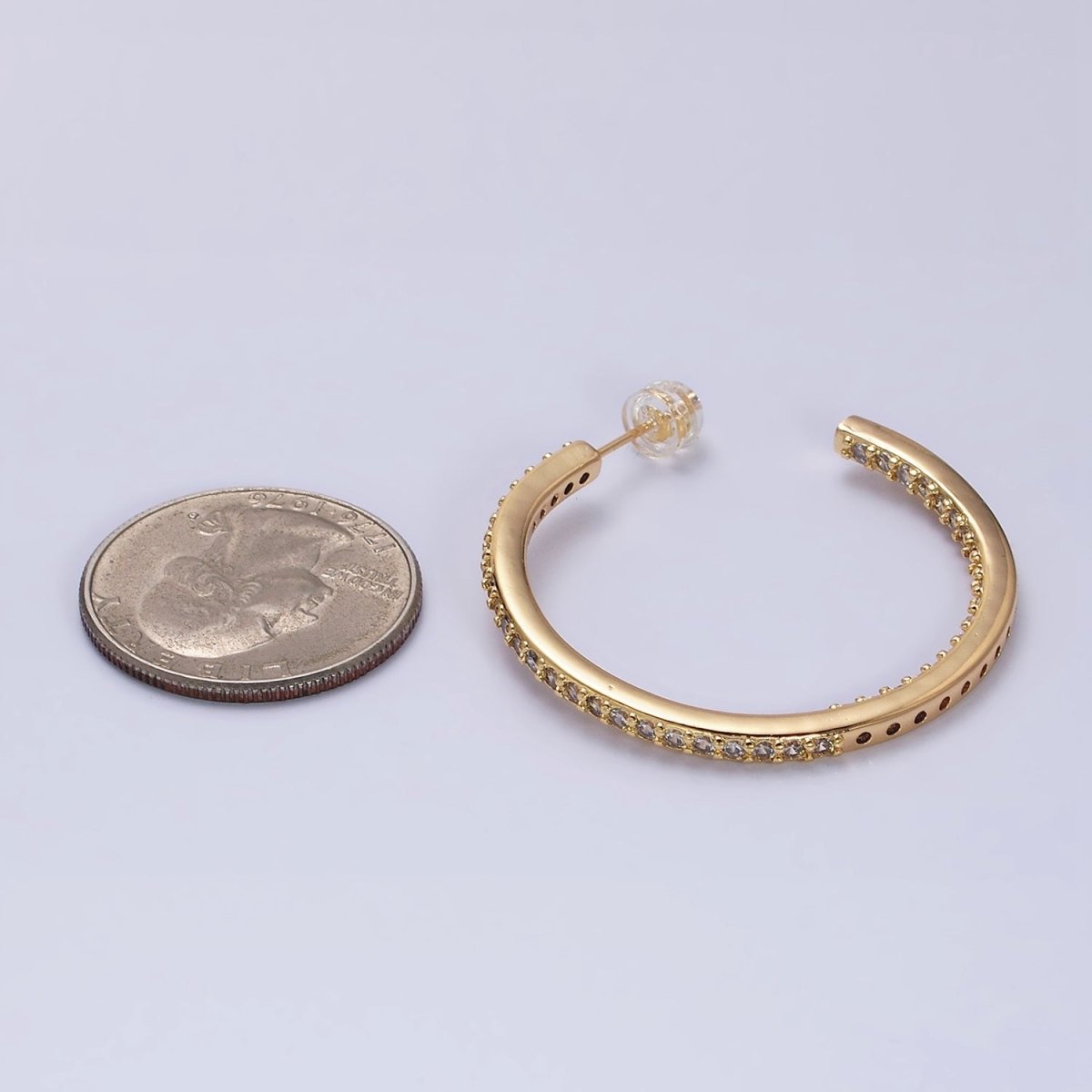 16K Gold Filled 37mm Micro Paved CZ C-Shaped Hoop Earrings | AD1275 AD1276