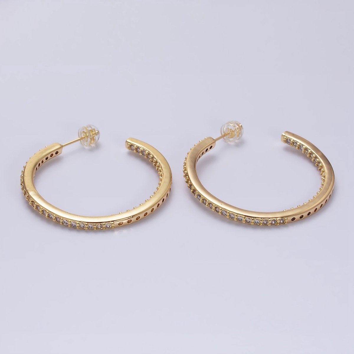 16K Gold Filled 37mm Micro Paved CZ C-Shaped Hoop Earrings | AD1275 AD1276