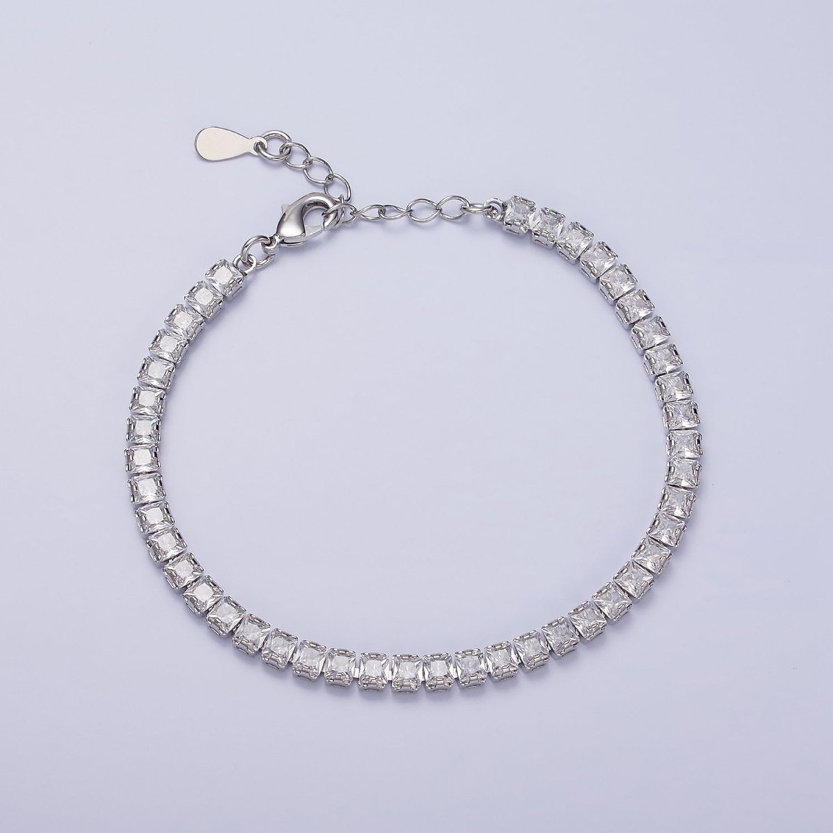 16K Gold Filled 3.8mm Pink, Green, Clear CZ Square Tennis 6.5 Inch Bracelet with Extender in Gold & Silver | WA-1791 - WA-1796