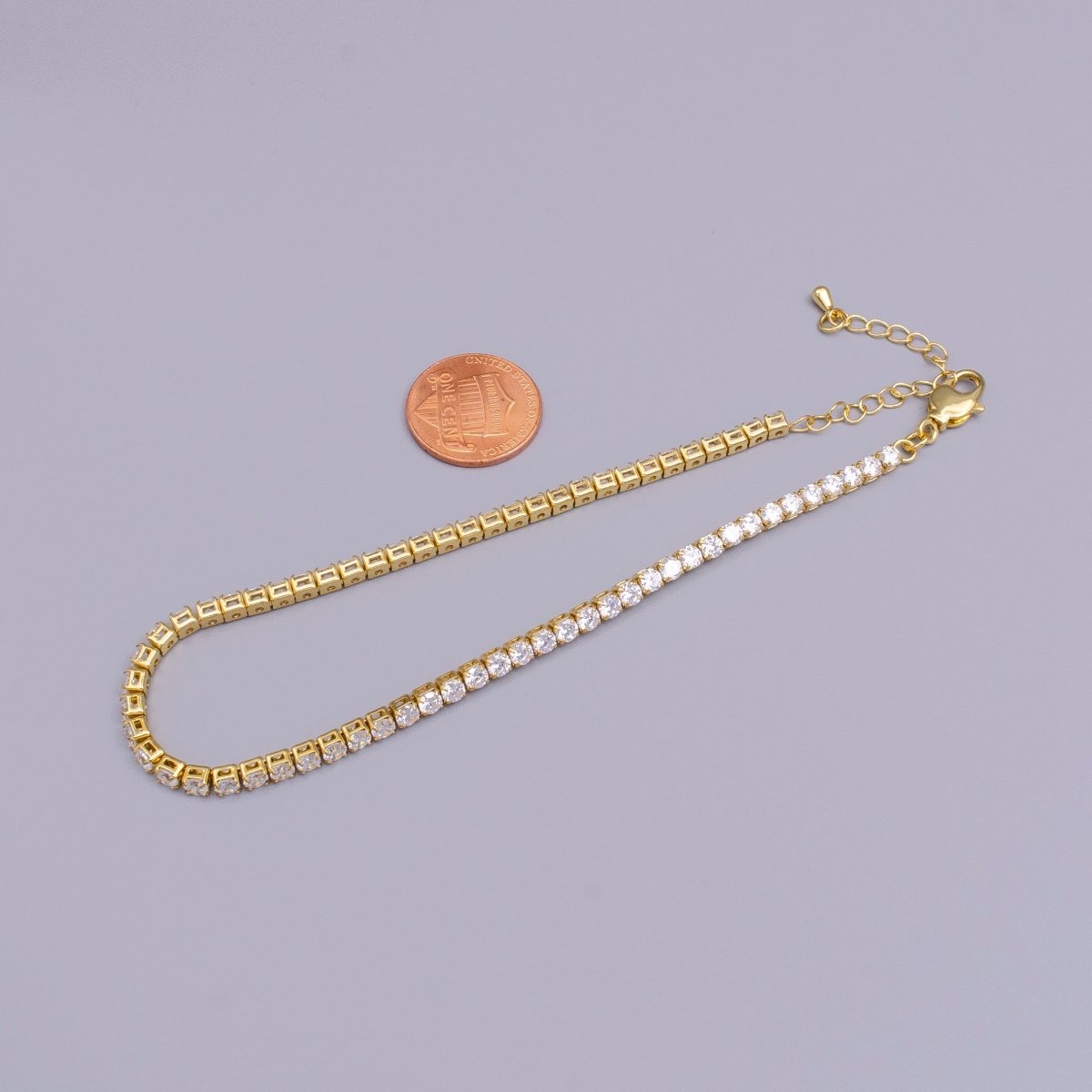 16K Gold Filled 3mm Clear Crystal Tennis Chain 9.25 Inch Anklet | WA-1887 Clearance Pricing - DLUXCA