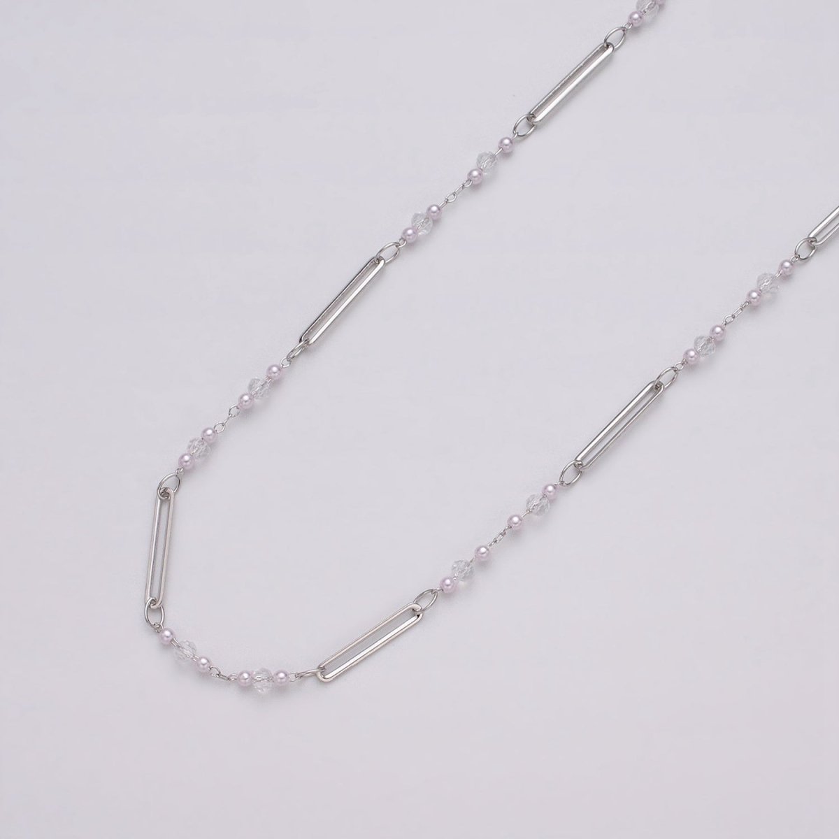 16K Gold Filled 3mm Synthetic Pearl Clear Rondell Paperclip Link Unfinished Chain in Gold & Silver | ROLL-1341 ROLL-1342