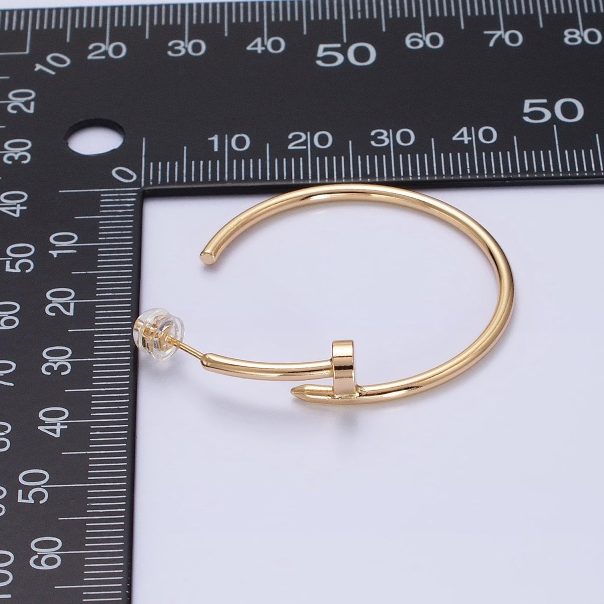 16K Gold Filled 40mm Needle C-Shaped Hoop Earrings in Gold & Silver | AB759 AB760
