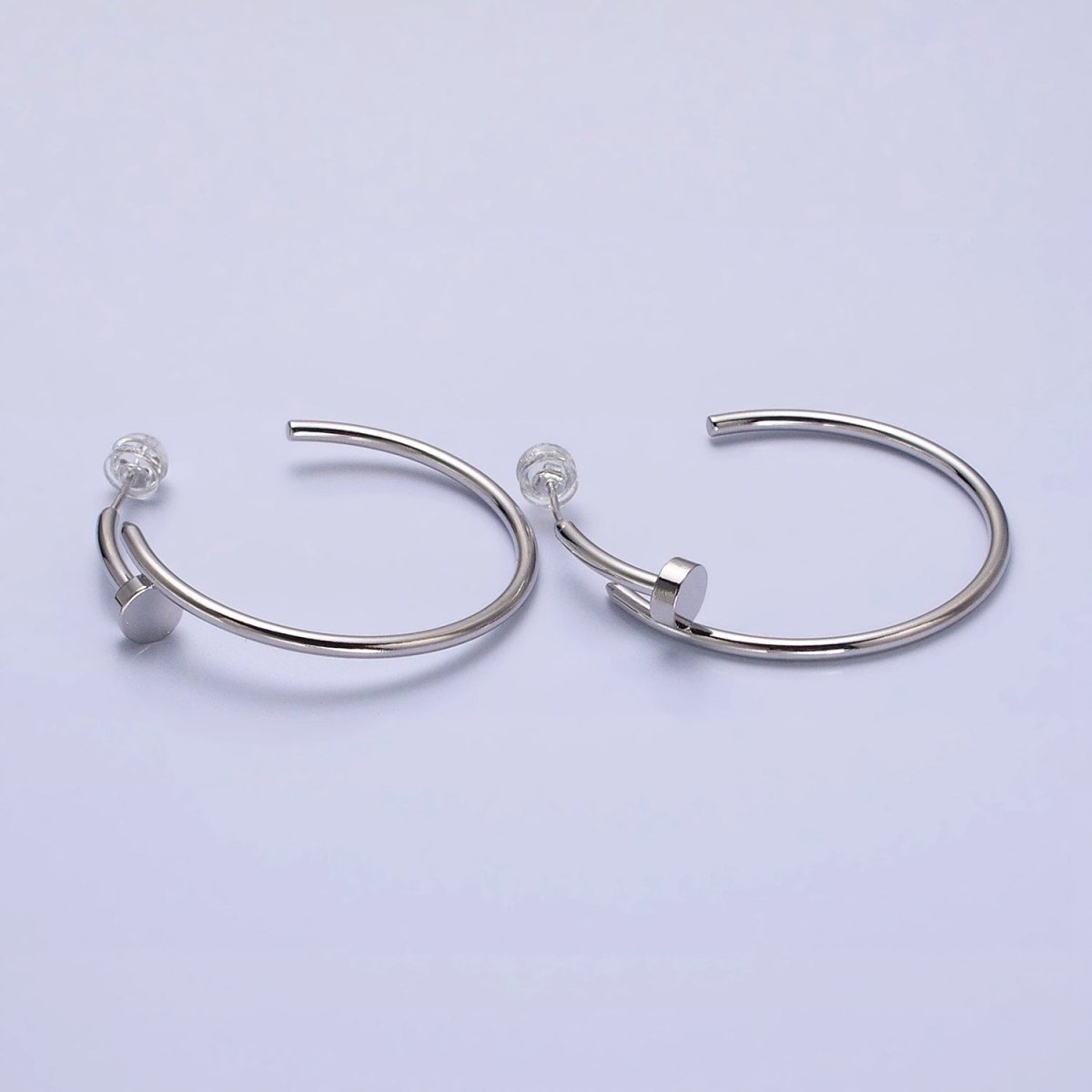 16K Gold Filled 40mm Needle C-Shaped Hoop Earrings in Gold & Silver | AB759 AB760
