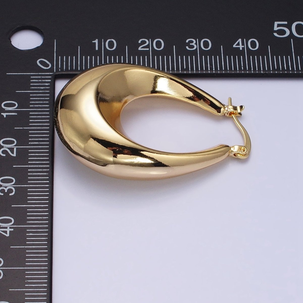 16K Gold Filled 40mm Oblong U-Curved Dome Latch French Lock Hoop Earrings in Gold & Silver | AD-887 AD-888