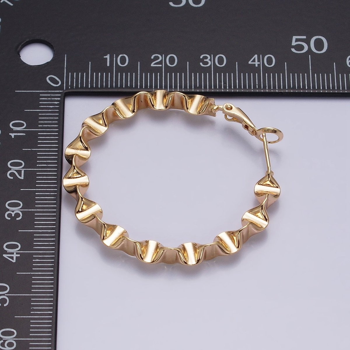 16K Gold Filled 43.5mm Geometric Wavy Foil Hinge Hoop Earrings in Gold & Silver | AB1437 AB1438