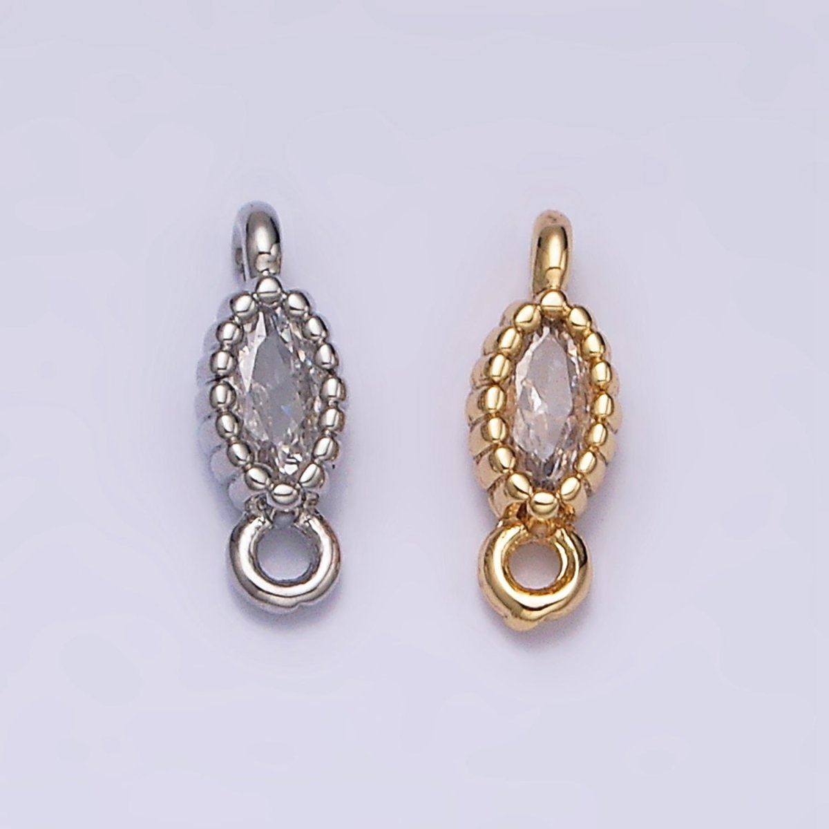 16K Gold Filled 4.5mm Clear Marquise CZ Dotted Bezel Connector in Gold & Silver | Y-907