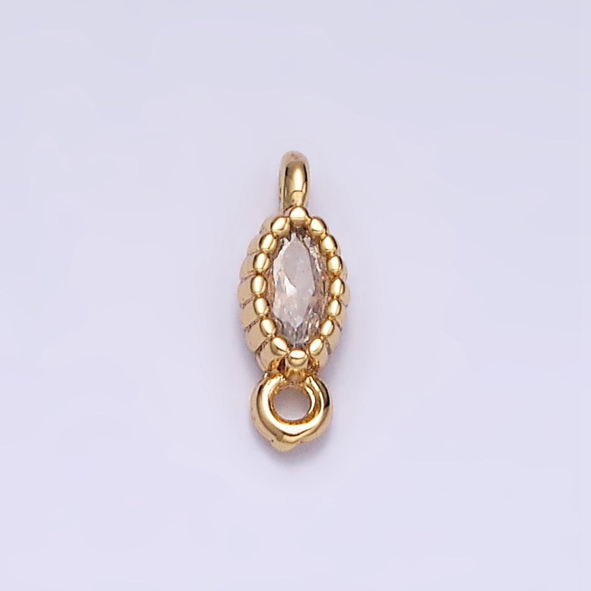 16K Gold Filled 4.5mm Clear Marquise CZ Dotted Bezel Connector in Gold & Silver | Y-907