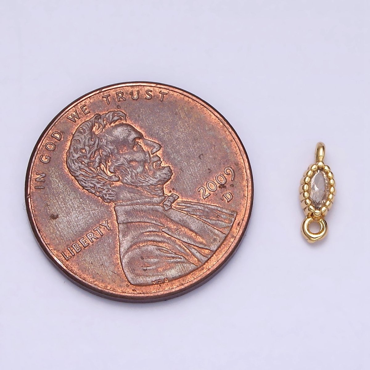 16K Gold Filled 4.5mm Clear Marquise CZ Dotted Bezel Connector in Gold & Silver | Y-907