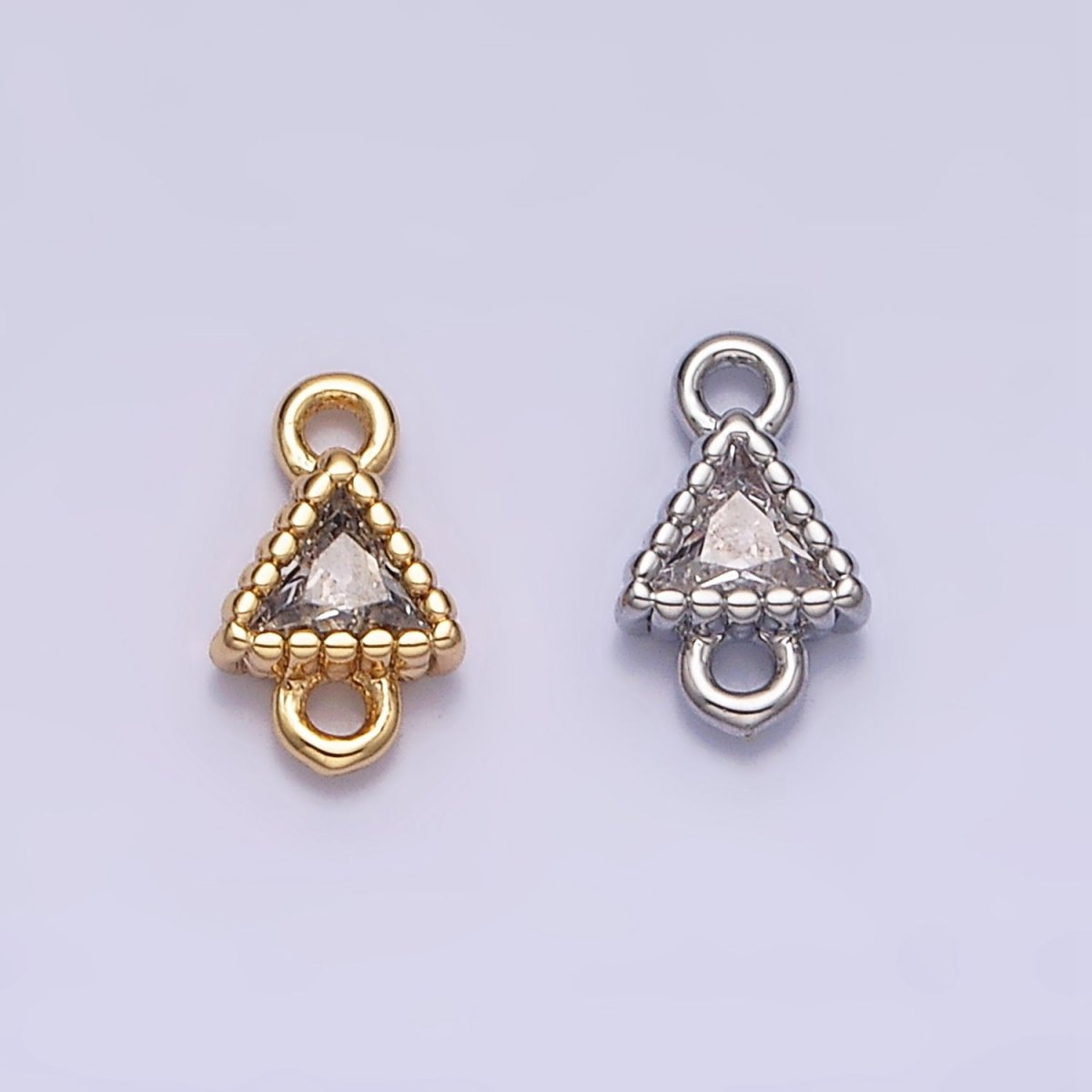 16K Gold Filled 4.5mm Clear Triangle CZ Dotted Bezel Connector in Gold & Silver | Y-906
