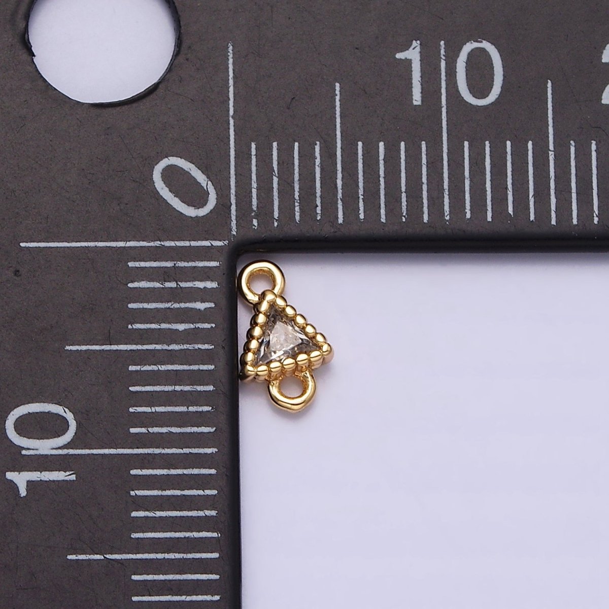 16K Gold Filled 4.5mm Clear Triangle CZ Dotted Bezel Connector in Gold & Silver | Y-906