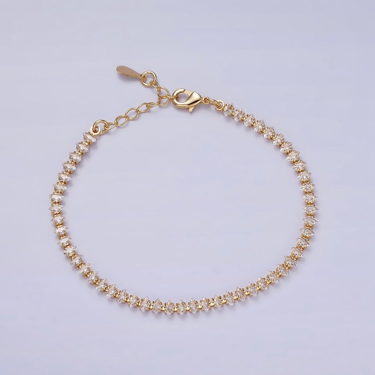 16K Gold Filled 4mm Green, Clear, Pink CZ Marquise Tennis 6.5 Inch Bracelet with Extender | WA-1788 - WA-1790 Clearance Pricing