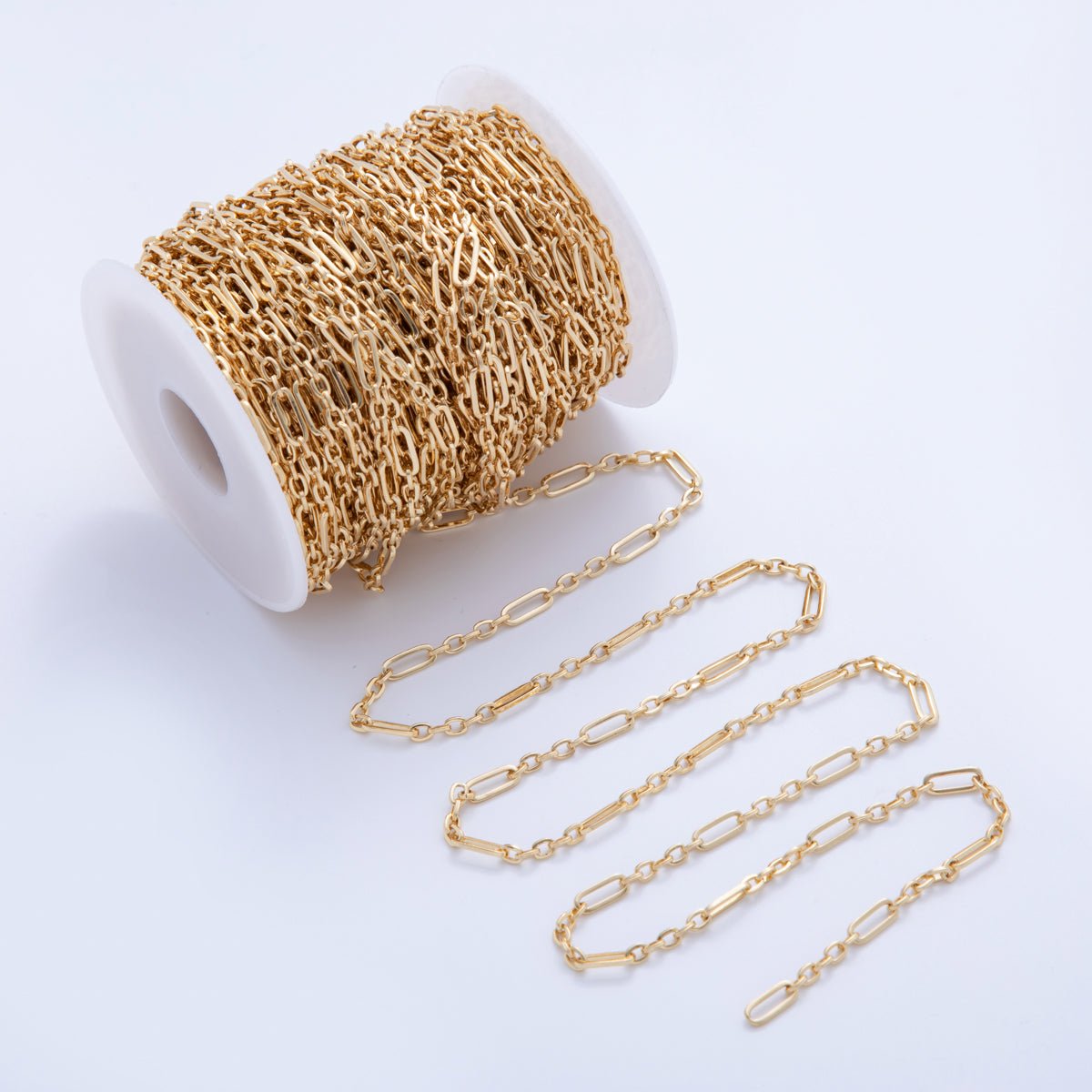 16K Gold Filled 4mm Paperclip Triple Cable Link Unfinished Chain by Yard | Roll - 1583 - DLUXCA