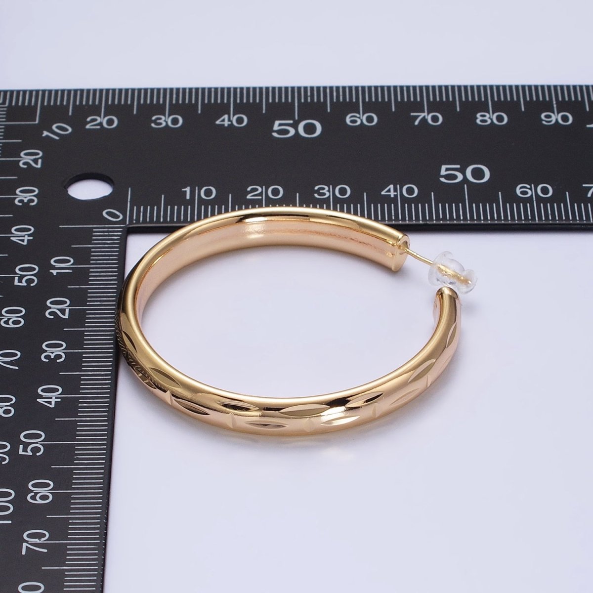 16K Gold Filled 50mm Dented Edge Line Rounded Hoop Earrings in Gold & Silver | AE545 AE546