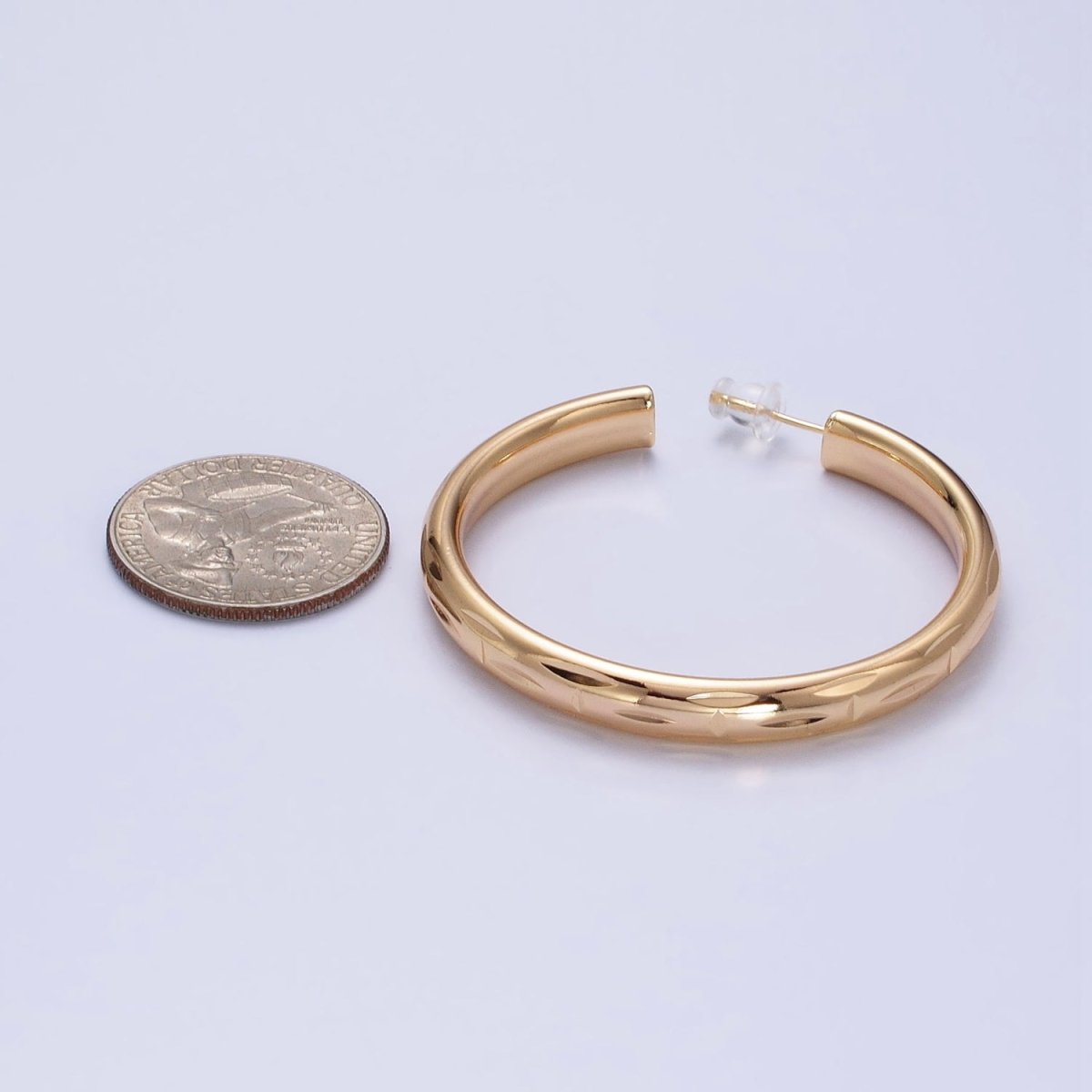 16K Gold Filled 50mm Dented Edge Line Rounded Hoop Earrings in Gold & Silver | AE545 AE546