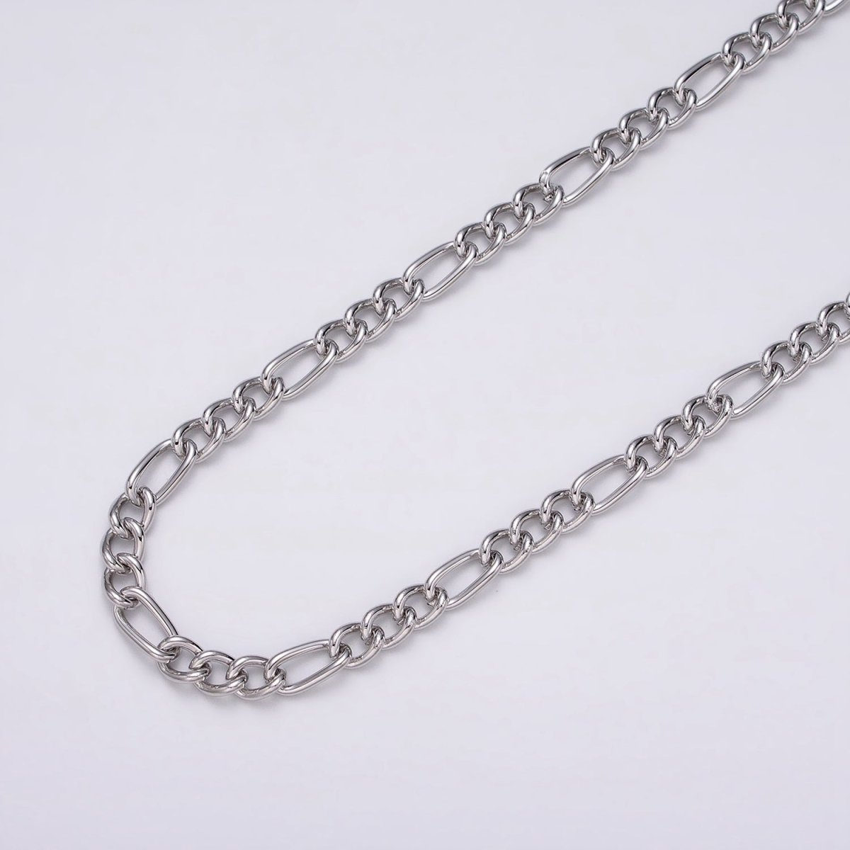 16K Gold Plated 5.3mm Figaro Unfinished Chain by Yard in Gold & Silver | ROLL-1233 ROLL-1234 Clearance Pricing