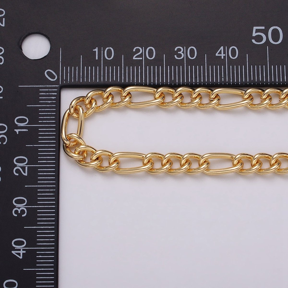 16K Gold Plated 5.3mm Figaro Unfinished Chain by Yard in Gold & Silver | ROLL-1233 ROLL-1234 Clearance Pricing