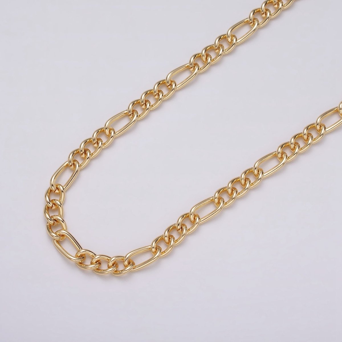 16K Gold Plated 5.3mm Figaro Unfinished Chain by Yard in Gold & Silver | ROLL-1233 ROLL-1234 Clearance Pricing